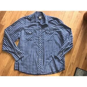 Wrangler Shirt Mens XL Blue Plaid Pearl Snap Western Cowboy Lightweight
